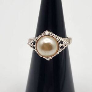 Vintage Avon NRT Faux Pearl & Black Rhinestone Ring (6)